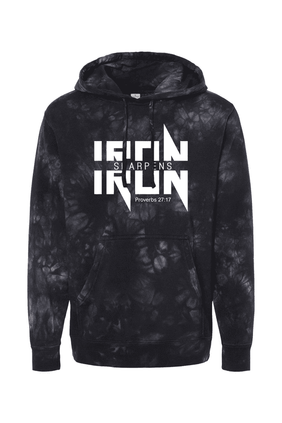 Iron Sharpens Iron Proverbs 27:17 Heavy Metal Logo Bible Scripture Mens Christian Tie-Dye Hoodie-Black-small