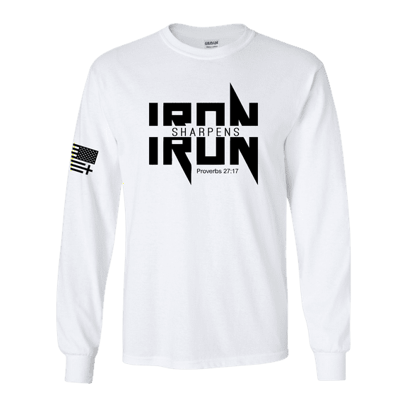 Trenz Shirt Company Iron Sharpens Iron Proverbs 27:17 Heavy Metal Logo Bible Scripture Mens Long-Sleeve T-Shirt-White-6xl