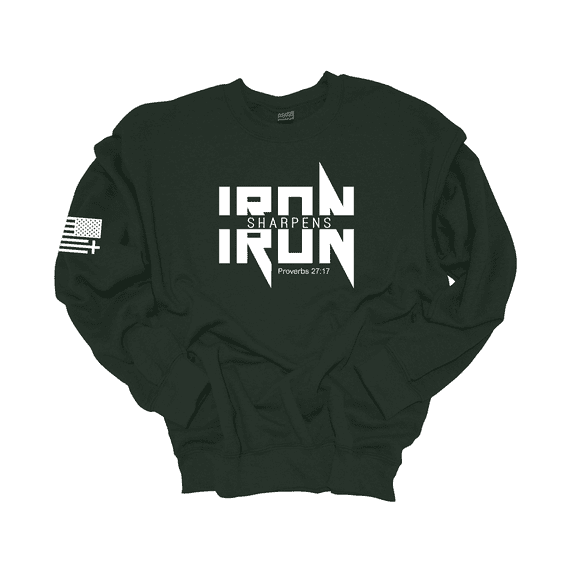 Trenz Shirt Company Iron Sharpens Iron Proverbs 27:17 Heavy Metal Logo Mens Crewneck Sweatshirt-Forest-large