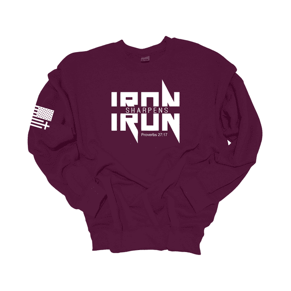 Trenz Shirt Company Iron Sharpens Iron Proverbs 27:17 Heavy Metal Logo Mens Crewneck Sweatshirt-Maroon-small