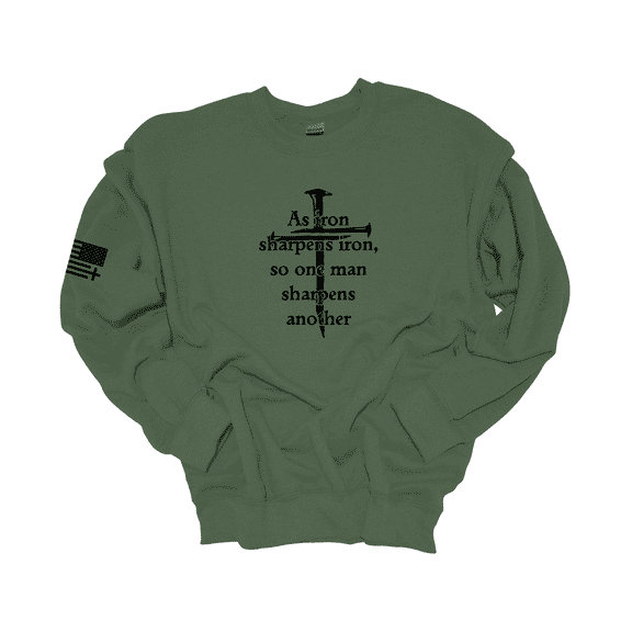 Trenz Shirt Company Iron Sharpens Iron Proverbs Proverbs 27:17 Mens Christian American Sleeve Crewneck Sweatshirt-Military-small