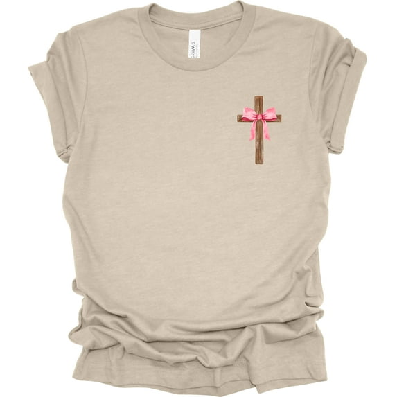 Trenz Shirt Company Jesus Christian Cross Bow Crest Short Sleeve T-shirt-Heather Dust-Medium