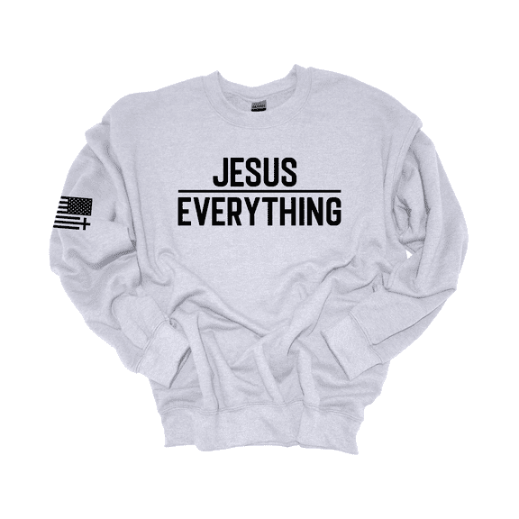 Trenz Shirt Company Jesus Over Everything Bible Scripture Mens Christian Crewneck Sweatshirt-Ash-xl