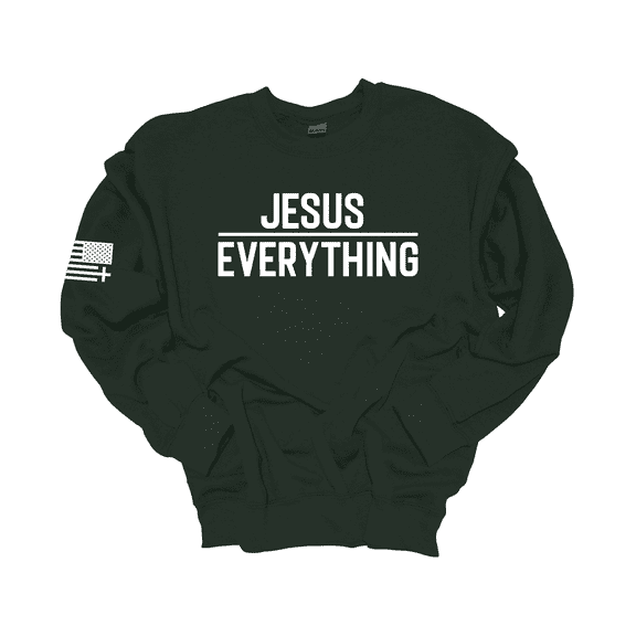 Trenz Shirt Company Jesus Over Everything Bible Scripture Mens Christian Crewneck Sweatshirt-Forest-xl