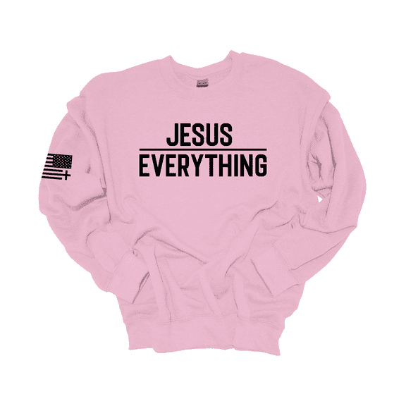 Trenz Shirt Company Jesus Over Everything Bible Scripture Mens Christian Crewneck Sweatshirt-Light Pink-medium