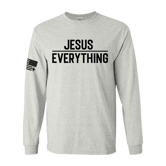 Trenz Shirt Company Jesus Over Everything Bible Scripture Mens Christian Tee Long-Sleeve T-Shirt-Ash-small