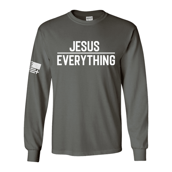 Trenz Shirt Company Jesus Over Everything Bible Scripture Mens Christian Tee Long-Sleeve T-Shirt-Charcoal-xl