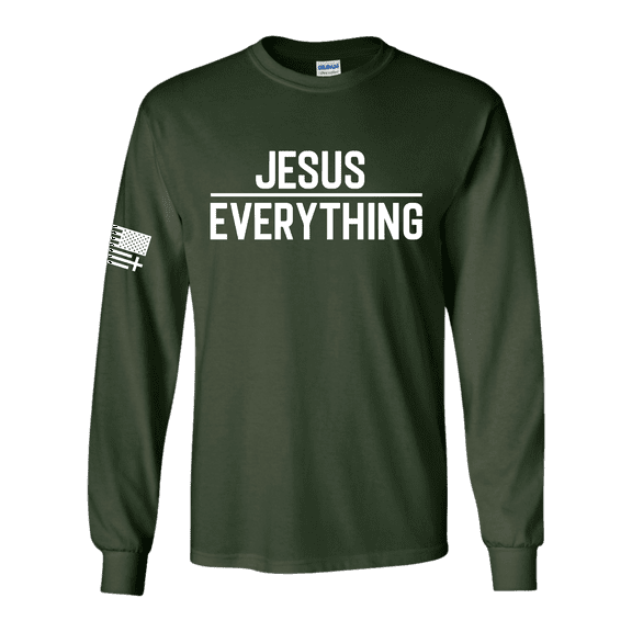 Trenz Shirt Company Jesus Over Everything Bible Scripture Mens Christian Tee Long-Sleeve T-Shirt-Forest-xl