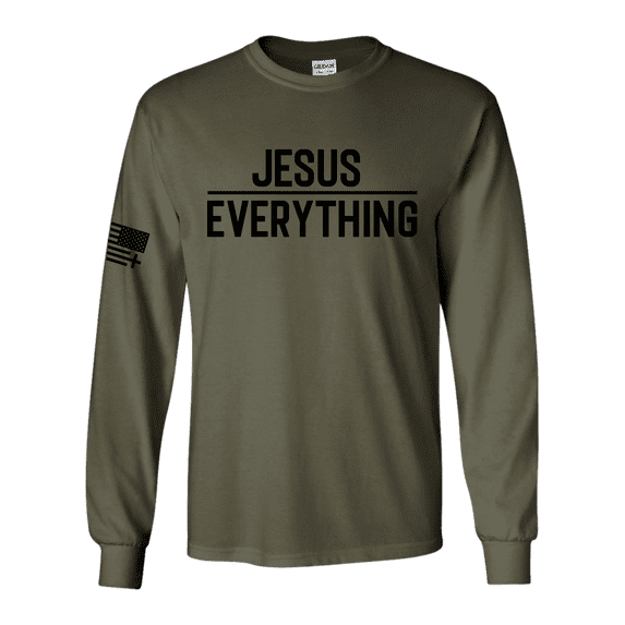 Trenz Shirt Company Jesus Over Everything Bible Scripture Mens Christian Tee Long-Sleeve T-Shirt-Military-large