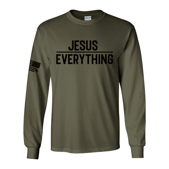 Trenz Shirt Company Jesus Over Everything Bible Scripture Mens Christian Tee Long-Sleeve T-Shirt-Military-xl
