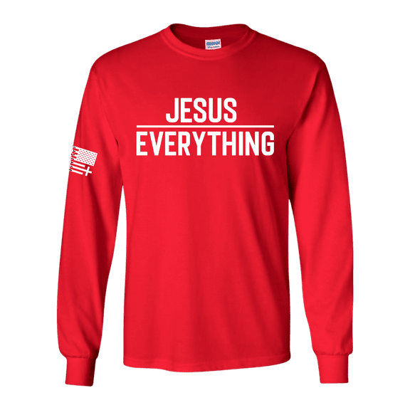 Trenz Shirt Company Jesus Over Everything Bible Scripture Mens Christian Tee Long-Sleeve T-Shirt-Red-xl