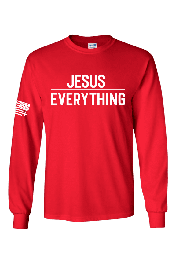 Jesus Over Everything Bible Scripture Mens Christian Tee Long-Sleeve T-Shirt-Red-xxxl