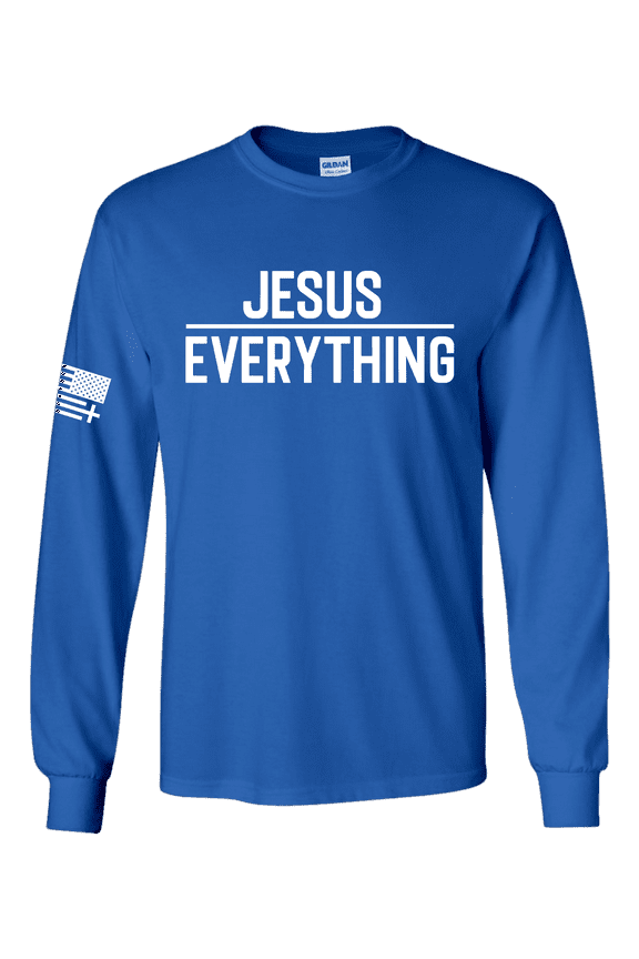 Jesus Over Everything Bible Scripture Mens Christian Tee Long-Sleeve T-Shirt-Royal-4xl