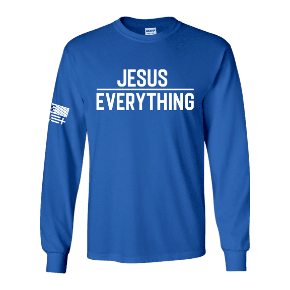 Trenz Shirt Company Jesus Over Everything Bible Scripture Mens Christian Tee Long-Sleeve T-Shirt-Royal-xl