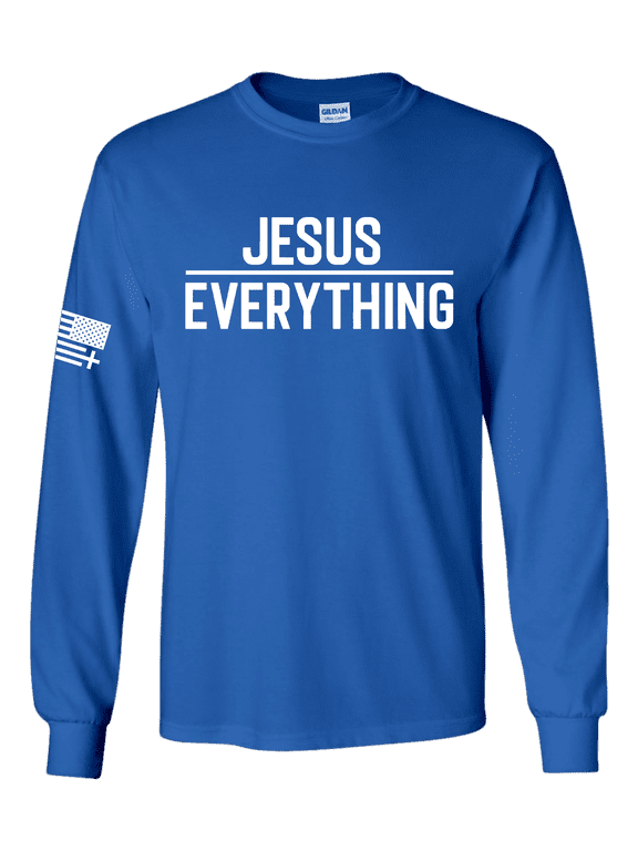 Jesus Over Everything Bible Scripture Mens Christian Tee Long-Sleeve T-Shirt-Royal-xl