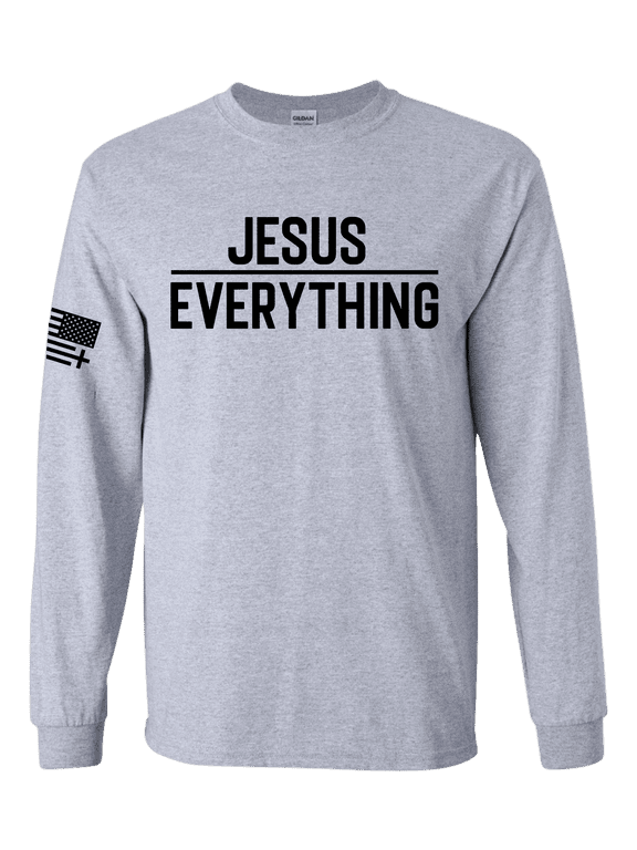 Jesus Over Everything Bible Scripture Mens Christian Tee Long-Sleeve T-Shirt-Sports Grey-small