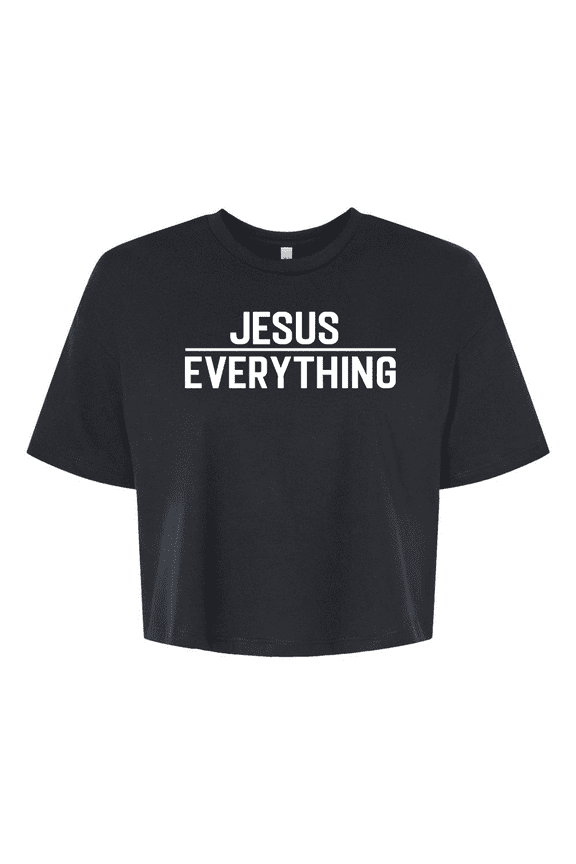 Jesus Over Everything Bible Scripture Womens Christian Tee Jesus Cross Jersey Crop Tee-Black-small