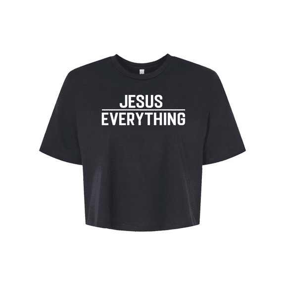 Trenz Shirt Company Jesus Over Everything Bible Scripture Womens Christian Tee Jesus Cross Jersey Crop Tee-Black-xl