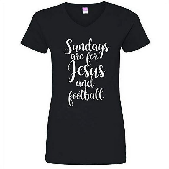 Trenz Shirt Company Jesus and Football Ladies V-Neck Jersey Tee-Black-XL