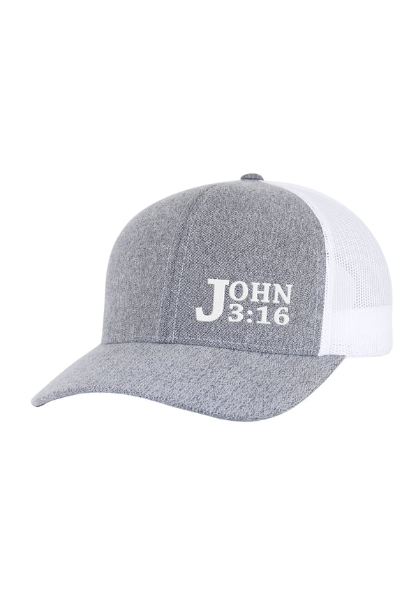 John 3:16 Adult Trucker Hat-Heather Grey/White