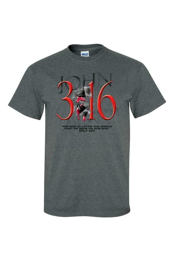 John 3:16 Christian Unisex Short Sleeve T-shirt-Dark Heather Grey-Small