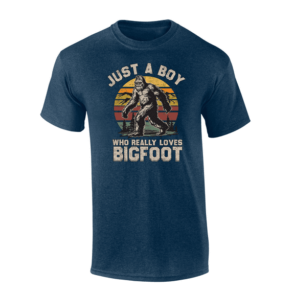 Trenz Shirt Company Just A Boy Who Really Loves Bigfoot Mens Short-Sleeve T-Shirt-Heather Navy-small