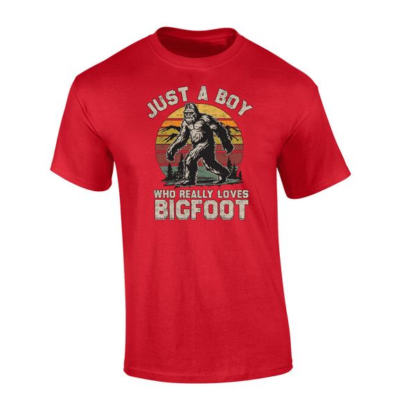Trenz Shirt Company Just A Boy Who Really Loves Bigfoot Mens Short-Sleeve T-Shirt-Red-medium