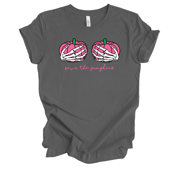 Trenz Shirt Company Ladies Breast Cancer Awarenes Save The Pumpkins Short Sleeve T-Shirt-Asphalt-XX-Large