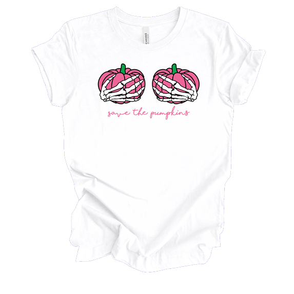 Trenz Shirt Company Ladies Breast Cancer Awarenes Save The Pumpkins Short Sleeve T-Shirt-White-Large