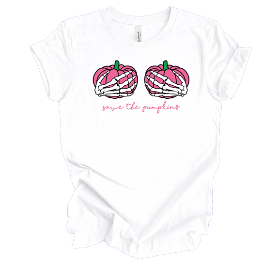 Trenz Shirt Company Ladies Breast Cancer Awarenes Save The Pumpkins Short Sleeve T-Shirt-White-X-Large