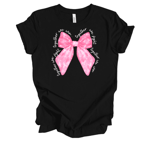 Trenz Shirt Company Ladies Breast Cancer Awareness Together We Fight Bow Short Sleeve T-Shirt-Black-X-Large