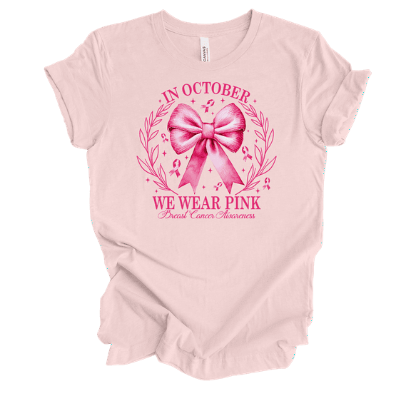 Trenz Shirt Company Ladies Breast Cancer Cute We Wear Pink Ribbon Short Sleeve T-Shirt-Soft Pink-XX-Large