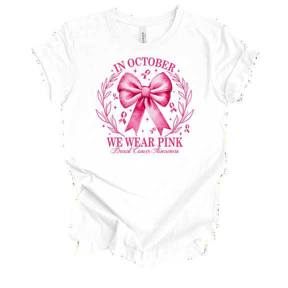 Trenz Shirt Company Ladies Breast Cancer Cute We Wear Pink Ribbon Short Sleeve T-Shirt-White-X-Large