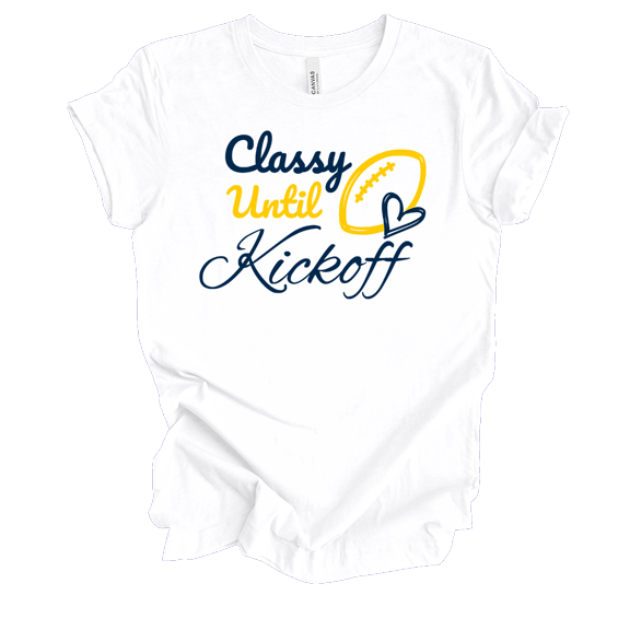 Trenz Shirt Company Ladies Classy Till Kickoff Football Heart Short Sleeve T-Shirt-Michigan-4X-Large