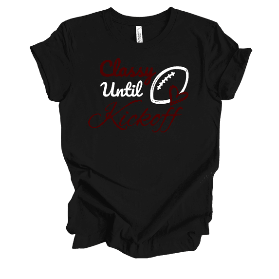 Trenz Shirt Company Ladies Classy Till Kickoff Football Heart Short Sleeve T-Shirt-Texas-Small
