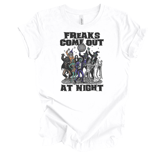 Trenz Shirt Company Ladies Halloween Freaks Come Out At Night Disco Short Sleeve T-shirt-White-4X-Large