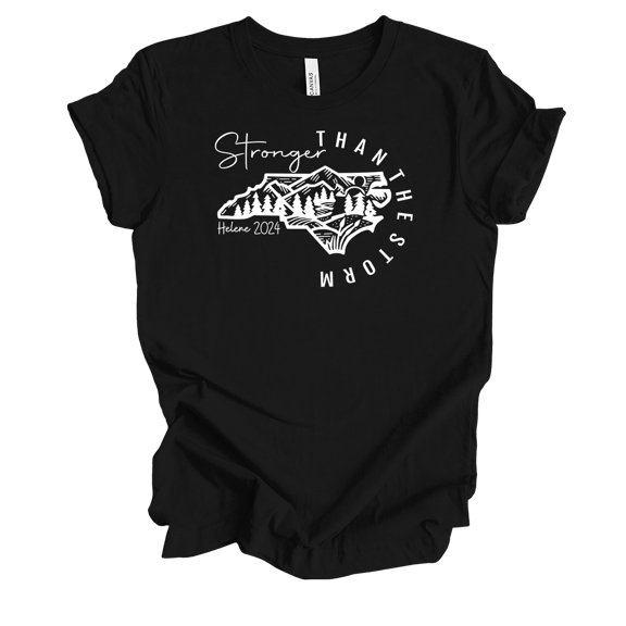 Trenz Shirt Company Ladies Hurricane Helene Mountains Stronger Than The Storm Short Sleeve T-Shirt-Black-Large