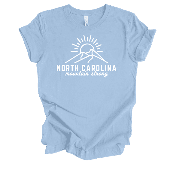 Trenz Shirt Company Ladies North Carolina Mountain Strong Hurricane Season Helene Short Sleeve T-Shirt-Baby Blue-Large