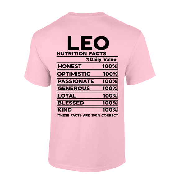Trenz Shirt Company Leo Zodiac Nutrition Facts Graphic Short-Sleeve T-Shirt-Light Pink-large