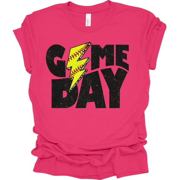 Trenz Shirt Company Lightning Game Day Softball Womens Short Sleeve T-shirt-Fuchsia-Large