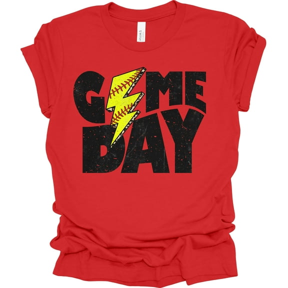 Trenz Shirt Company Lightning Game Day Softball Womens Short Sleeve T-shirt-Red-Medium
