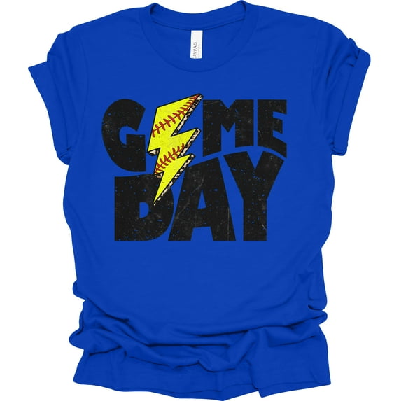 Trenz Shirt Company Lightning Game Day Softball Womens Short Sleeve T-shirt-Royal-Large