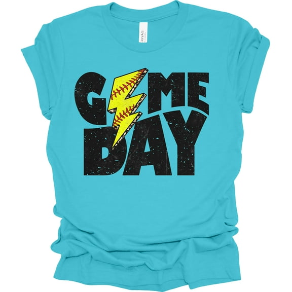 Trenz Shirt Company Lightning Game Day Softball Womens Short Sleeve T-shirt-Turquoise-Small