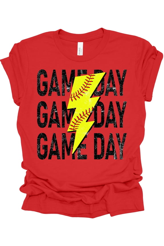 Lightning Softball Stacked Game Day Womens Short Sleeve T-shirt-Red-XX-Large