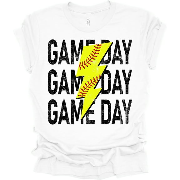 Trenz Shirt Company Lightning Softball Stacked Game Day Womens Short Sleeve T-shirt-White-X-Large