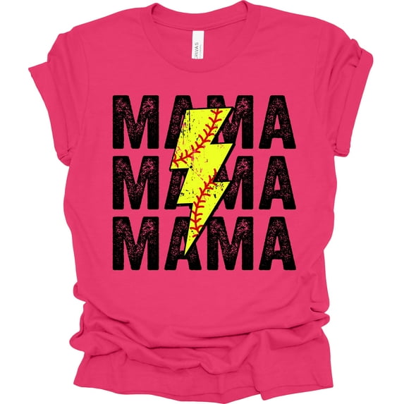 Trenz Shirt Company Lightning Stacked Softball Mama Womens Short Sleeve T-shirt-Fuchsia-Large