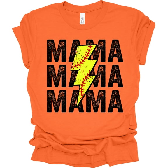 Trenz Shirt Company Lightning Stacked Softball Mama Womens Short Sleeve T-shirt-Orange-4X-Large