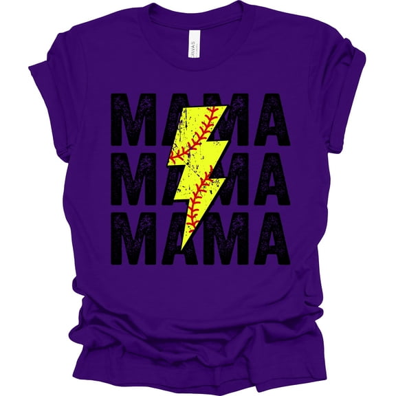 Trenz Shirt Company Lightning Stacked Softball Mama Womens Short Sleeve T-shirt-Purple-Medium