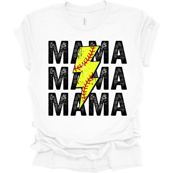 Trenz Shirt Company Lightning Stacked Softball Mama Womens Short Sleeve T-shirt-White-Large