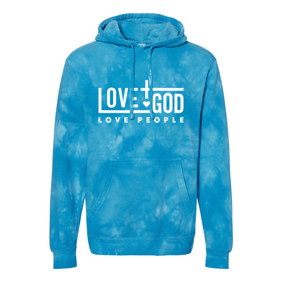 Trenz Shirt Company Love God Love People Christian Ladies Tie-Dye Hoodie-Aqua Blue-small
